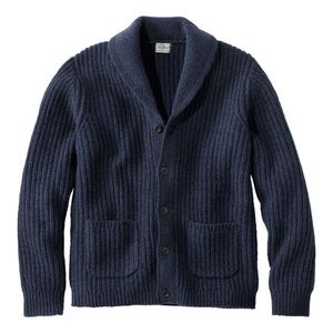 L.L. Bean Mens Classic 100% Lambs Wool Sweater Cardigan Size Medium in Navy